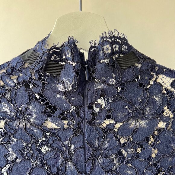 Sandro Paris Mock Neck Scalloped Mini Dress , Navy Lace, Size 2 O43 - Picture 7 of 9